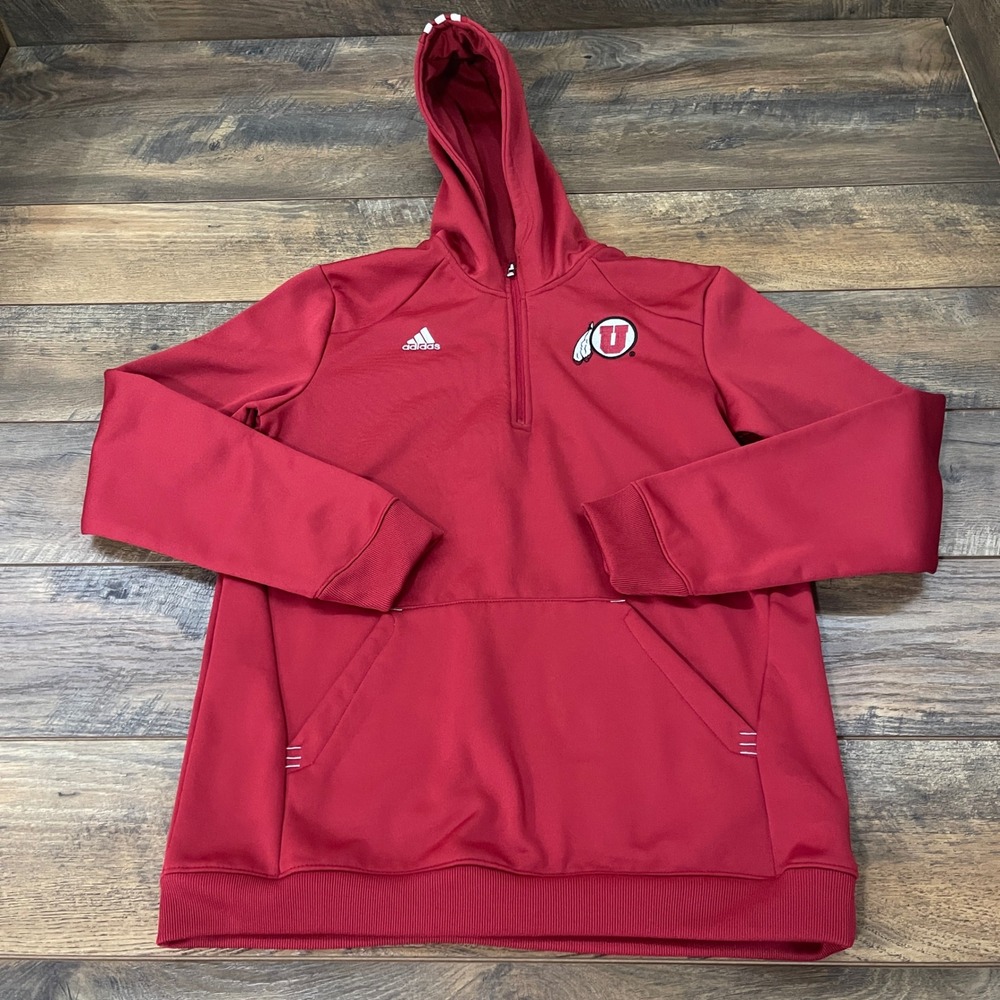 Adidas Utah Utes Mens XL Quarter Zip Hoodie Red Sweatshirt NCAA Fan Gear